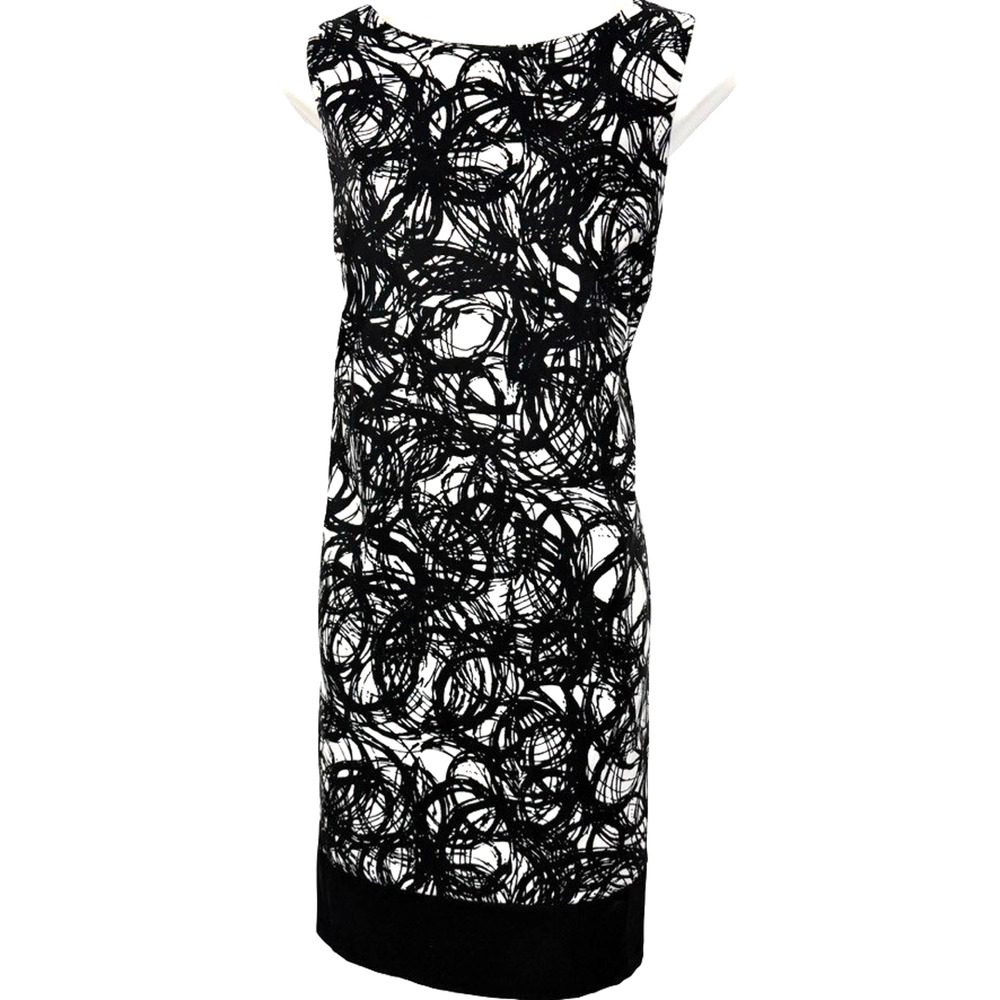 AB Studio Womens Black White Sleeveless Sheath Stretch Print Dress Mini sz 14